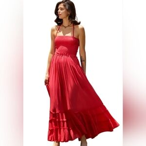 R. Vivimos PunchRed Halter Ladderback Maxi Dress Medium 8/10